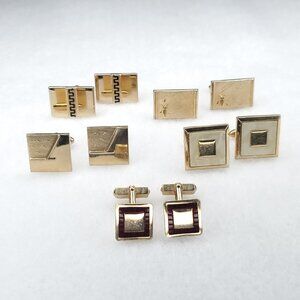 Vintage Cufflinks Gold Tone Square Rectangle Swank Hickok Unbranded Lot Of 5 Pr